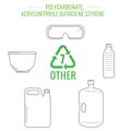 Vector plastic recyclable items.